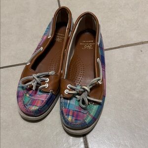 Brooks Brothers Multicolor Plaid and Leather Women's Boat Shoes
